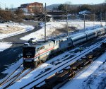 At last.  At long last Amtrak train #20(2) departs Lynchburg at 4:13 p.m. on January 4, 30 hours and 32 minutes late